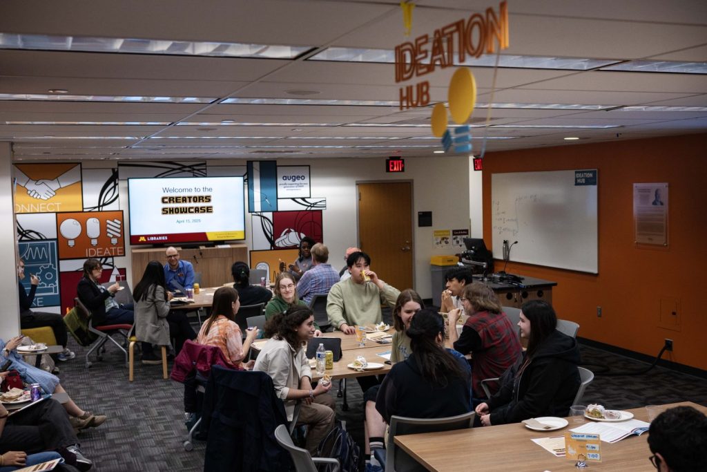 Students watch presentations at the Creators Showcase on April 14, 2025. (Photo/Adria Carpenter)