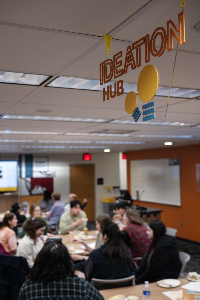 Students watch presentations at the Creators Showcase on April 14, 2025. (Photo/Adria Carpenter)