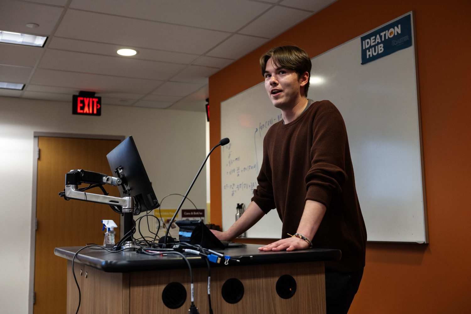 Charlie Polz presents his project, "NFL: The L is for Looks," at the Creators Showcase on April 14, 2025. (Photo/Adria Carpenter)