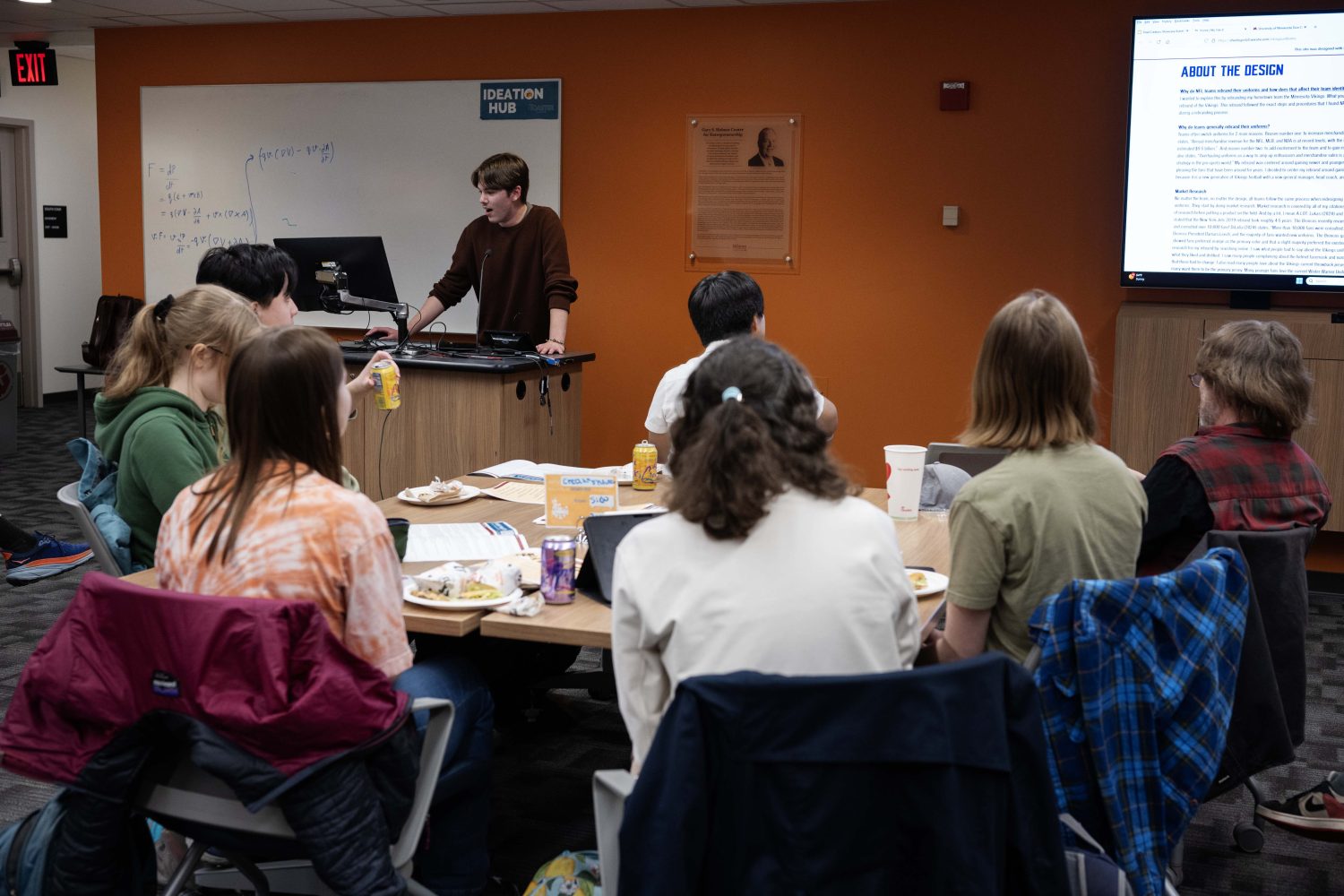 Charlie Polz presents his project, "NFL: The L is for Looks," at the Creators Showcase on April 14, 2025. (Photo/Adria Carpenter)