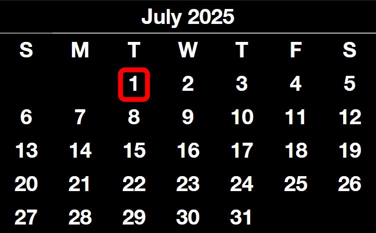 July 1, 2025 is a Tuesday.