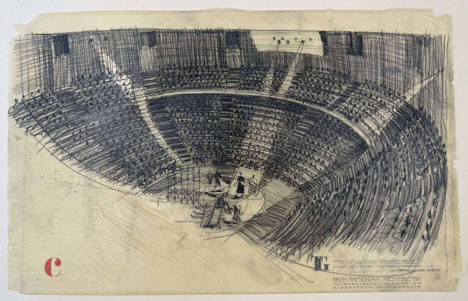 Guthrie Theater: Preliminary Sketch of Stage and House: Scheme C (1), Ralph Rapson & Associates, 1960