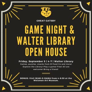 Game Night and Walter Library Open House logo