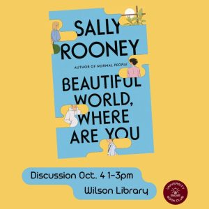Image features the cover of Beautiful World, Where Are You by Sally Rooney on a yellow background.