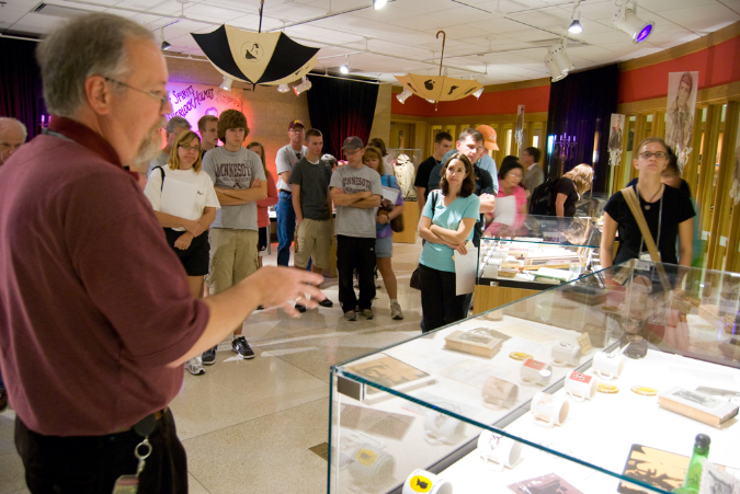 Tim Johnson at an exhibit in Andersen Library.