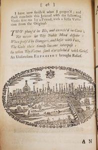 Printed verse, followed by an oval woodblock image of a city.