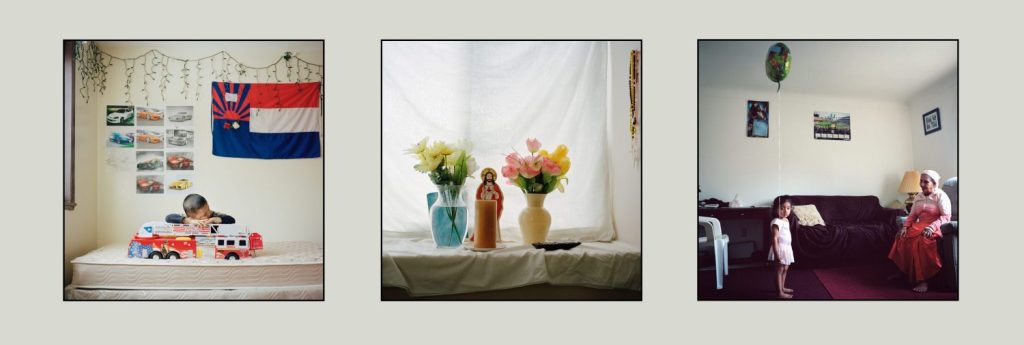 Three photos by Selma Fernandez Richter showing domestic scenes and people in their rooms and houses.