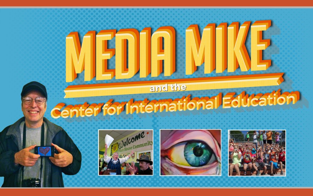 Media Mike postcard and exhibit banner, designed by Darren Terpstra