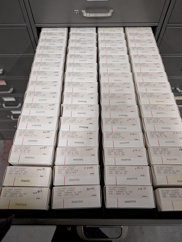 Shelf of microfilm