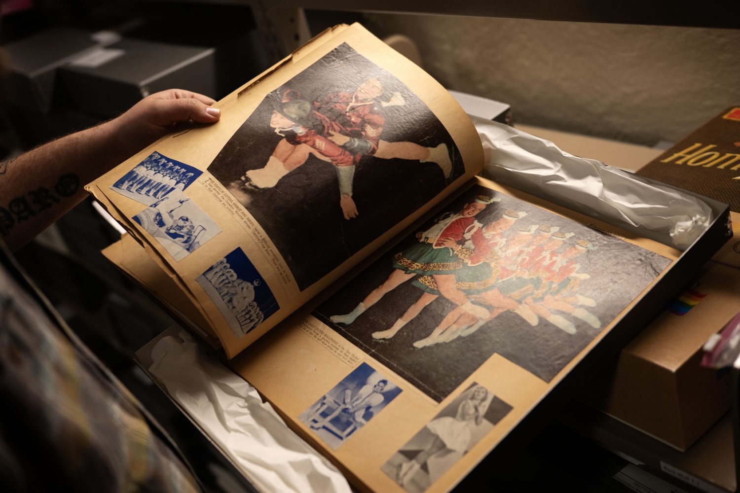 Scrapbooks and albums from Roy Blakey's ice show collection, photographed on Friday, May 22, 2026, in Minneapolis, Minnesota. (Photo/Adria Carpenter)