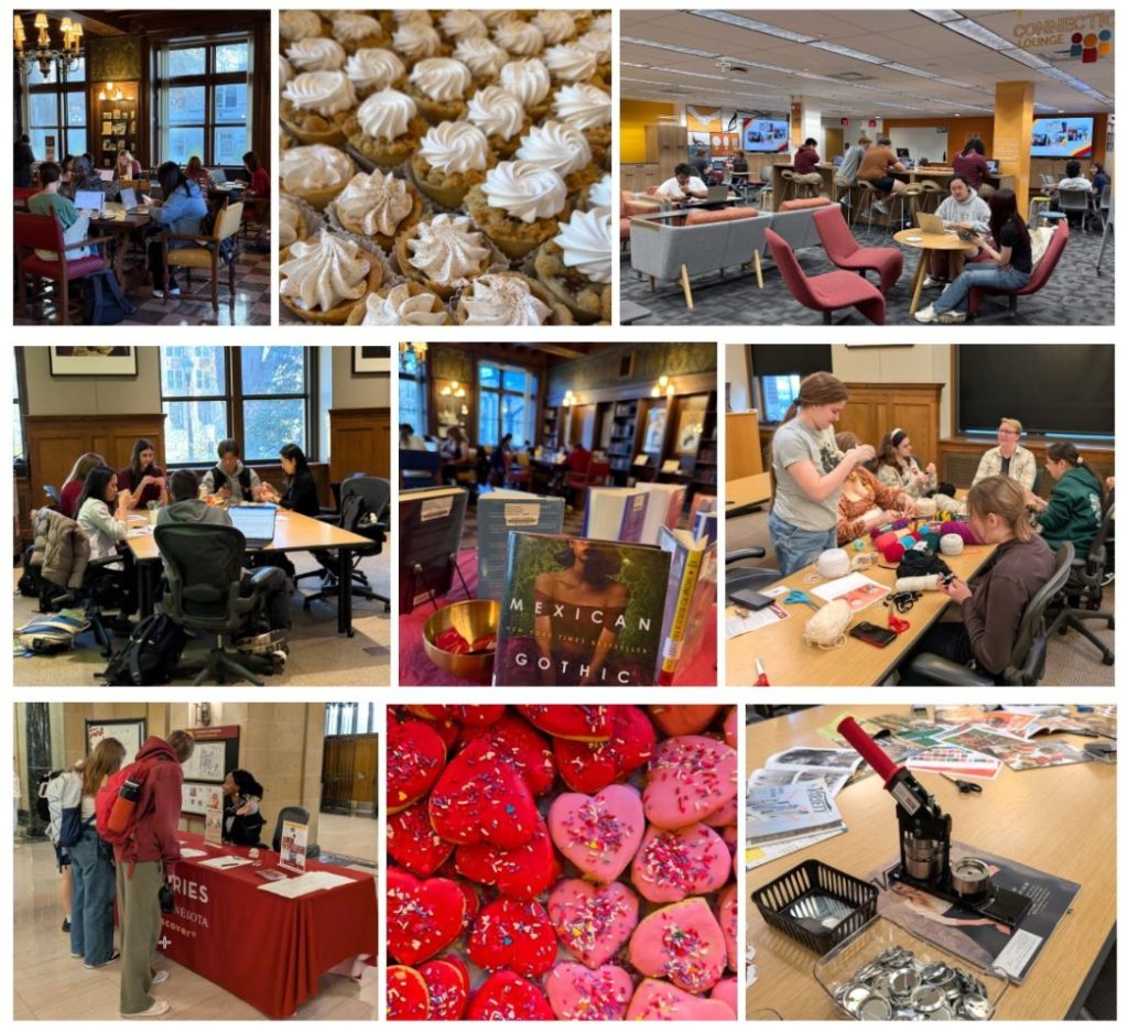 Images for the Friday Finish with students studying, crafts, treats.