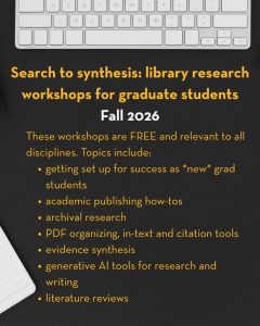 List of workshops for graduate students in Fall 2026