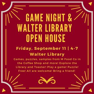 Game Night and Walter Library open house logo