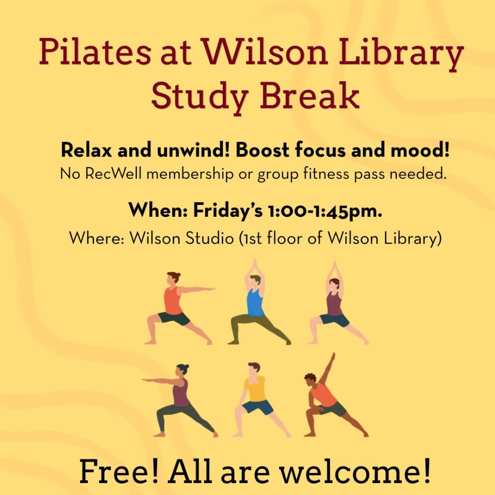 Pilates at Wilson Library Study Break fall 2026 logo.